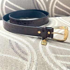 Vintage Brown Crocodile Leather Belt with Perfume Bottle Detail
